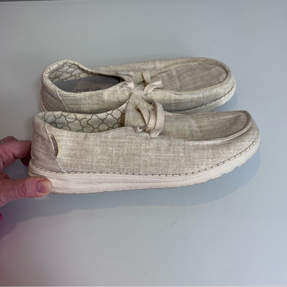 Hey Dude Wendy Sparkling Gold slip-on shoes size 9